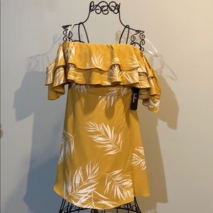 Be leaf mustard yellow off the shoulder mini dress